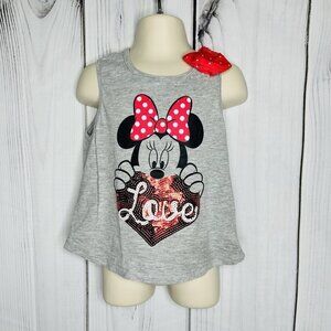 Disney Minnie Girls Tank 6/6X Small Sequined & Bow Gray Tank Top